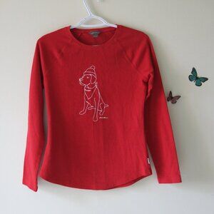 Eddie Bauer Cotton Blend Red Long Sleeve Thermal Reglan Crew Dog Shirt Size S